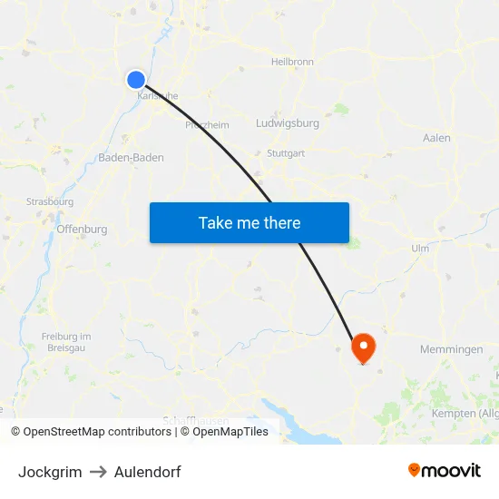 Jockgrim to Aulendorf map