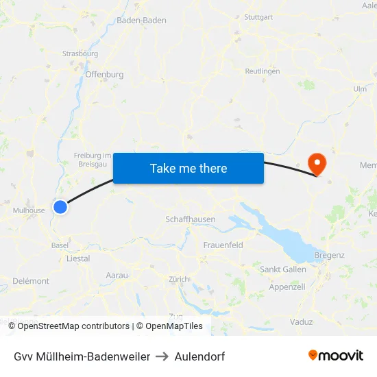 Gvv Müllheim-Badenweiler to Aulendorf map