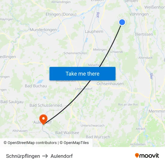 Schnürpflingen to Aulendorf map