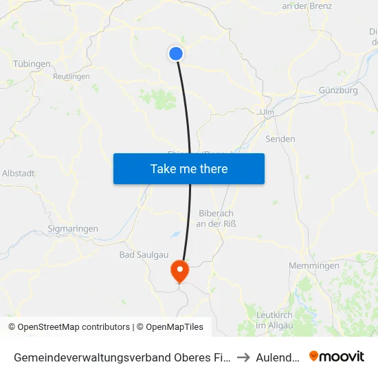 Gemeindeverwaltungsverband Oberes Filstal to Aulendorf map