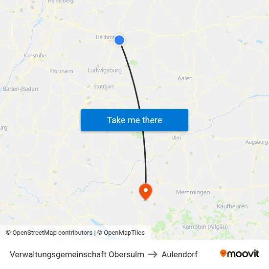 Verwaltungsgemeinschaft Obersulm to Aulendorf map
