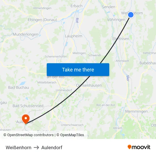 Weißenhorn to Aulendorf map