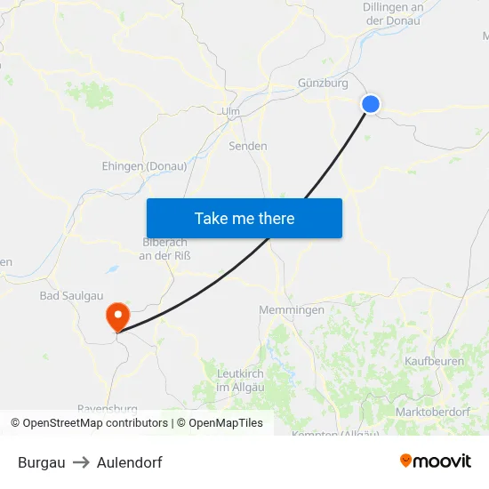 Burgau to Aulendorf map