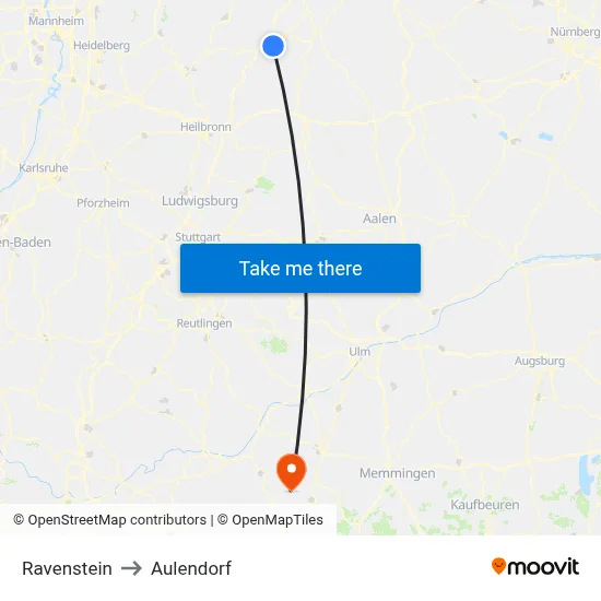 Ravenstein to Aulendorf map