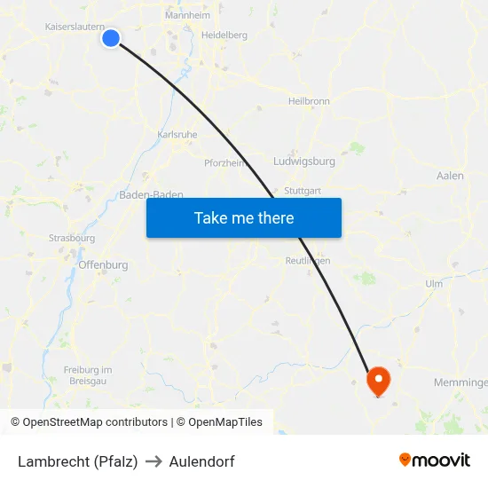Lambrecht (Pfalz) to Aulendorf map