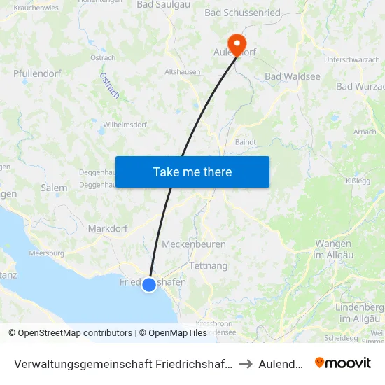 Verwaltungsgemeinschaft Friedrichshafen to Aulendorf map