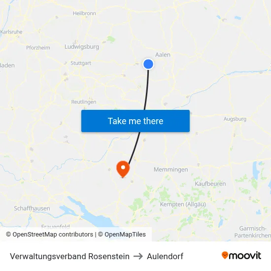 Verwaltungsverband Rosenstein to Aulendorf map