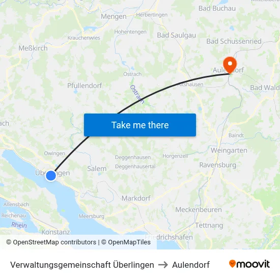 Verwaltungsgemeinschaft Überlingen to Aulendorf map