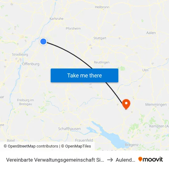 Vereinbarte Verwaltungsgemeinschaft Sinzheim to Aulendorf map