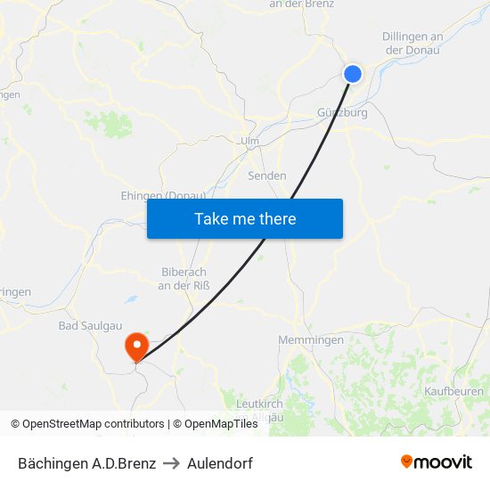 Bächingen A.D.Brenz to Aulendorf map