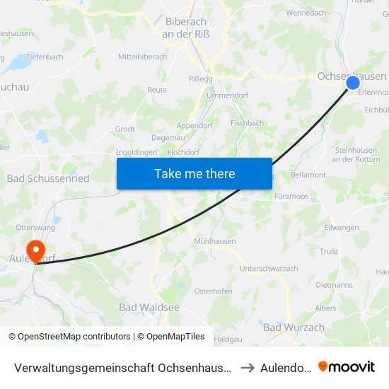 Verwaltungsgemeinschaft Ochsenhausen to Aulendorf map