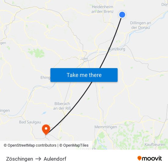 Zöschingen to Aulendorf map