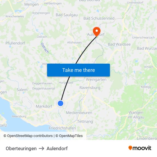 Oberteuringen to Aulendorf map