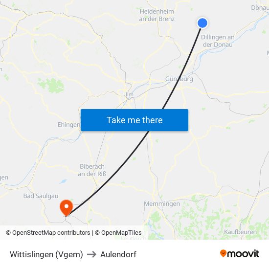 Wittislingen (Vgem) to Aulendorf map