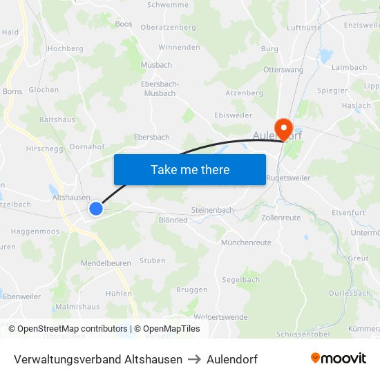 Verwaltungsverband Altshausen to Aulendorf map