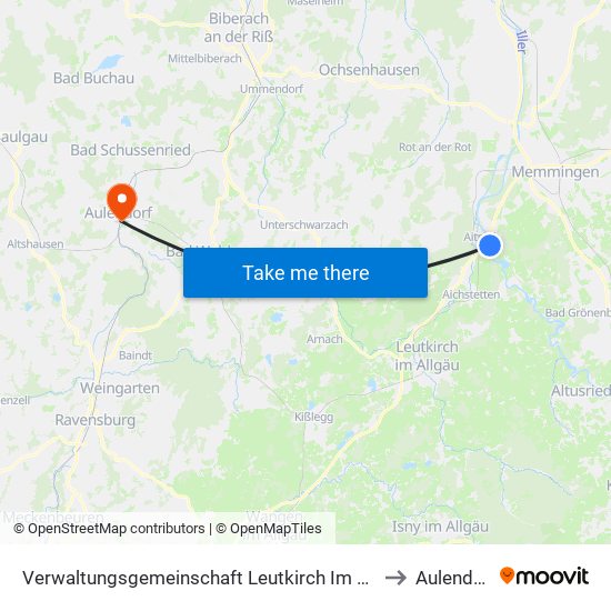 Verwaltungsgemeinschaft Leutkirch Im Allgäu to Aulendorf map