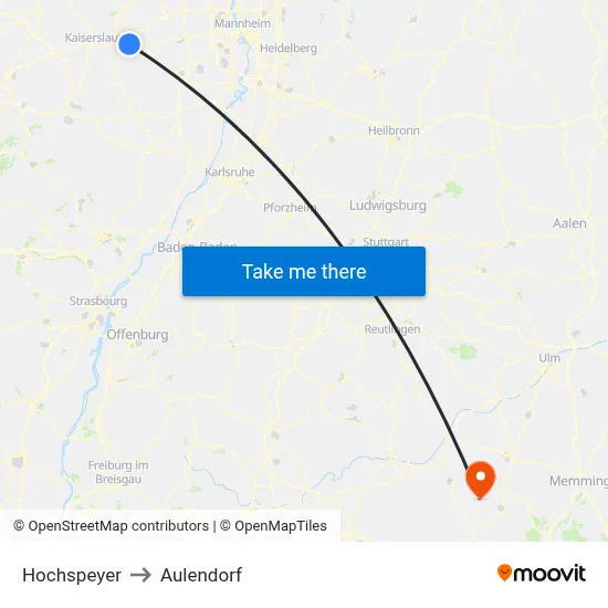 Hochspeyer to Aulendorf map