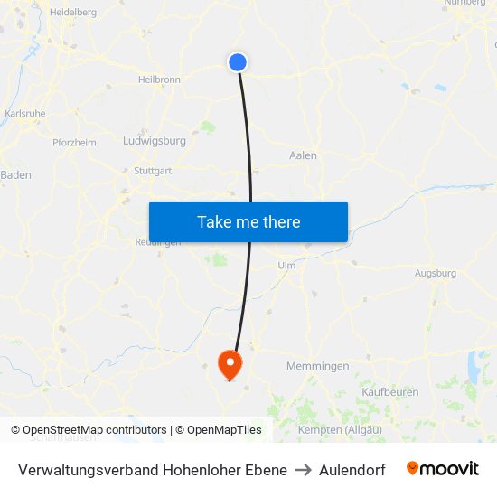 Verwaltungsverband Hohenloher Ebene to Aulendorf map