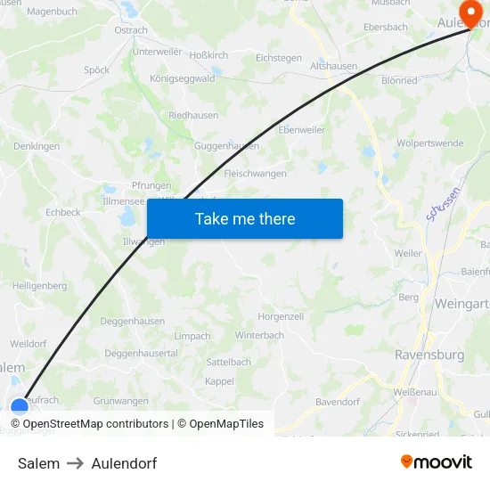 Salem to Aulendorf map