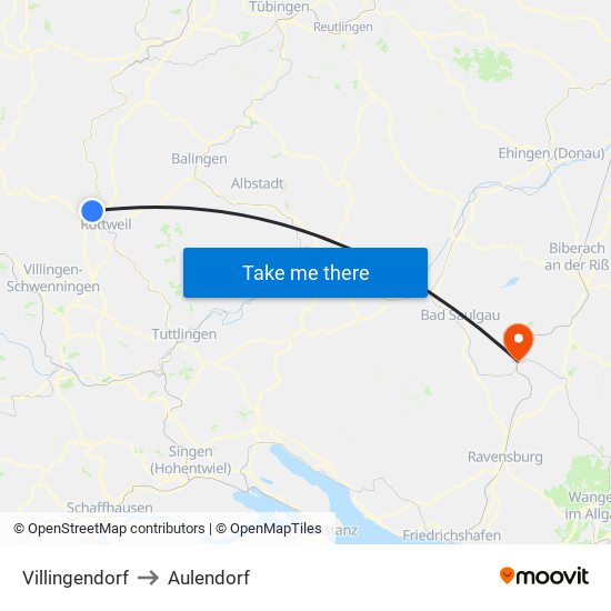 Villingendorf to Aulendorf map