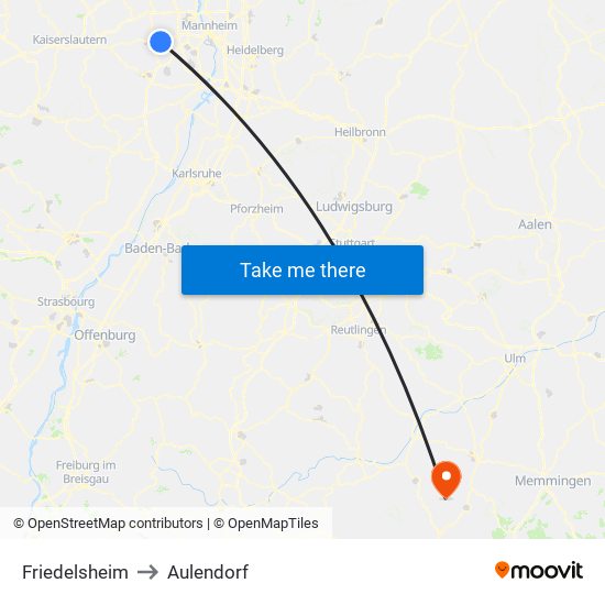 Friedelsheim to Aulendorf map