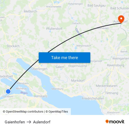 Gaienhofen to Aulendorf map