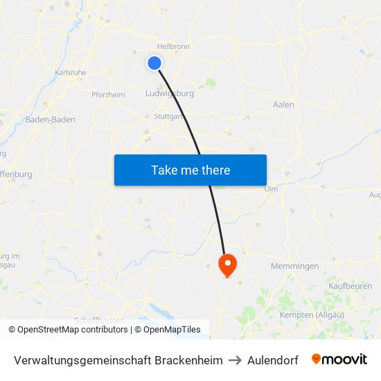 Verwaltungsgemeinschaft Brackenheim to Aulendorf map