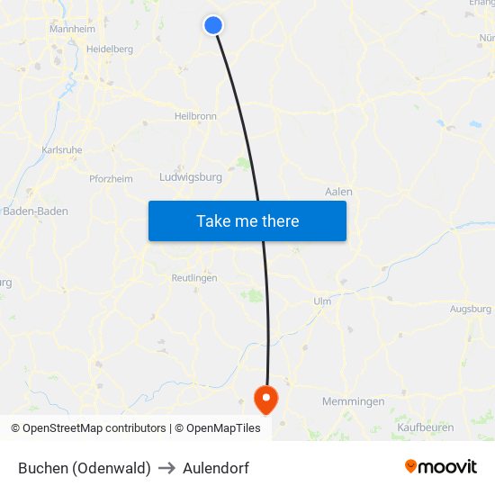 Buchen (Odenwald) to Aulendorf map