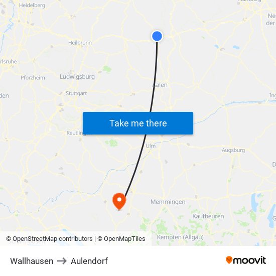 Wallhausen to Aulendorf map