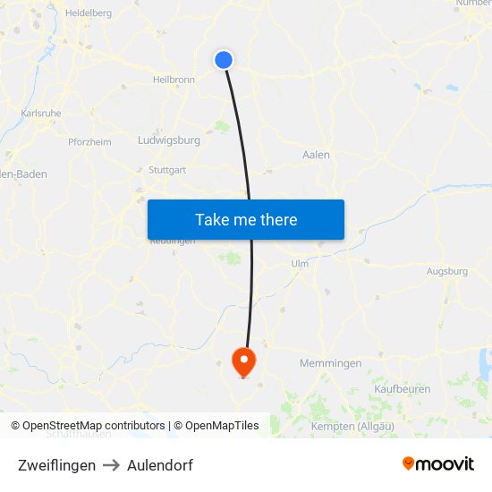 Zweiflingen to Aulendorf map
