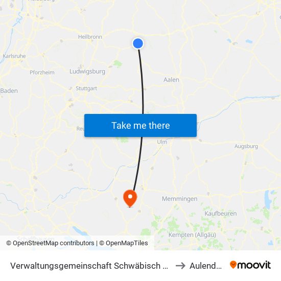 Verwaltungsgemeinschaft Schwäbisch Hall to Aulendorf map