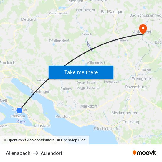 Allensbach to Aulendorf map