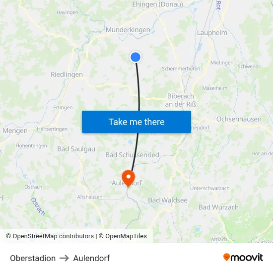 Oberstadion to Aulendorf map