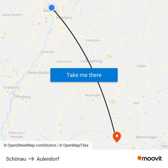 Schönau to Aulendorf map