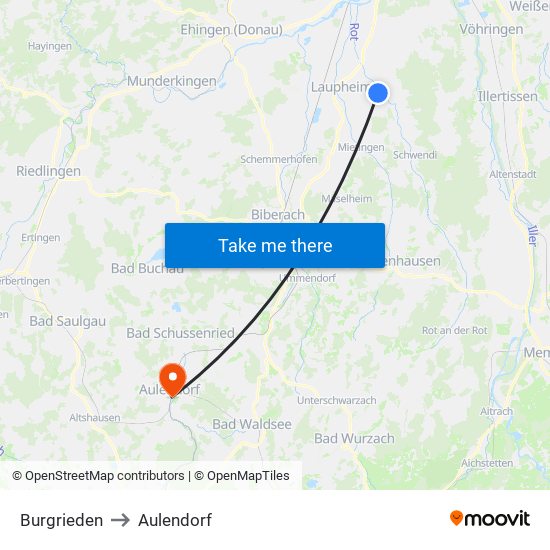 Burgrieden to Aulendorf map