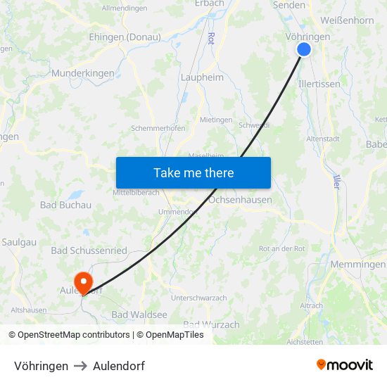 Vöhringen to Aulendorf map