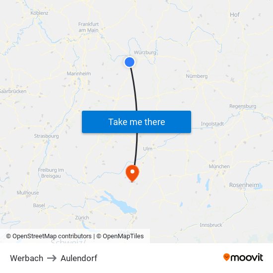 Werbach to Aulendorf map