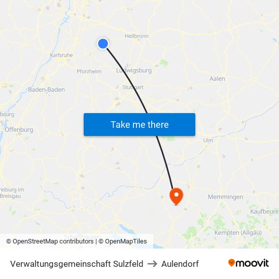 Verwaltungsgemeinschaft Sulzfeld to Aulendorf map