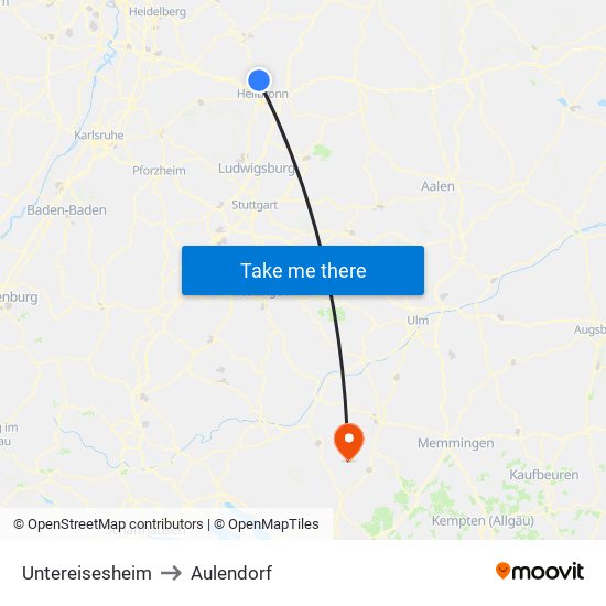 Untereisesheim to Aulendorf map