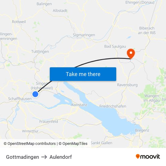 Gottmadingen to Aulendorf map