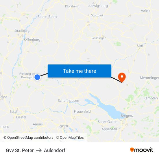 Gvv St. Peter to Aulendorf map