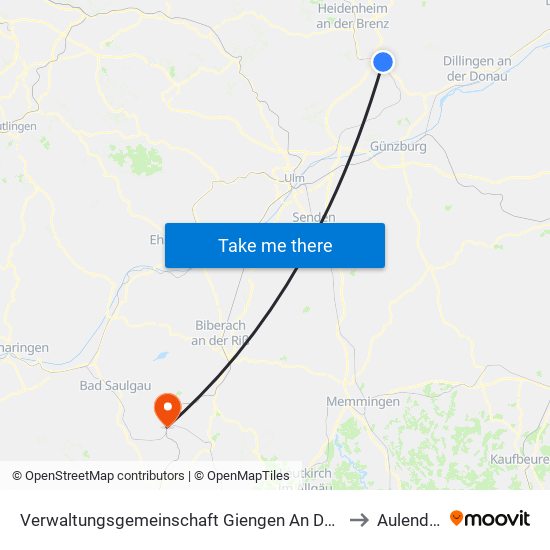 Verwaltungsgemeinschaft Giengen An Der Brenz to Aulendorf map