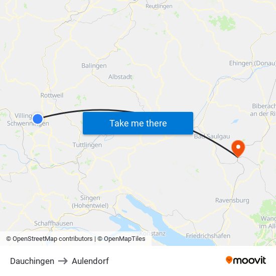 Dauchingen to Aulendorf map