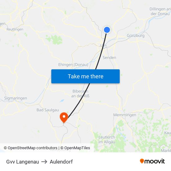 Gvv Langenau to Aulendorf map