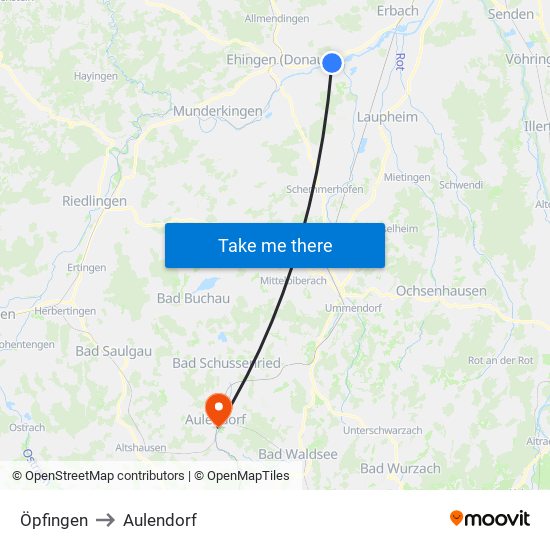 Öpfingen to Aulendorf map