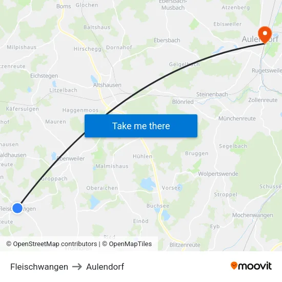 Fleischwangen to Aulendorf map