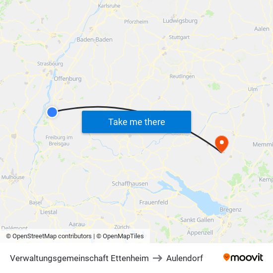 Verwaltungsgemeinschaft Ettenheim to Aulendorf map