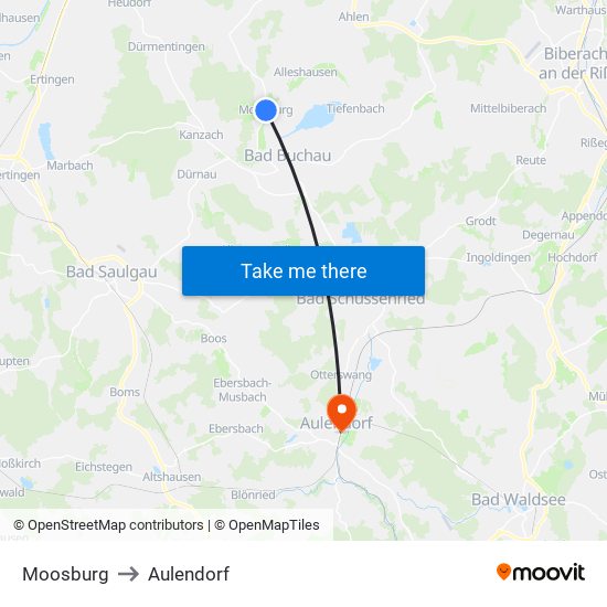 Moosburg to Aulendorf map