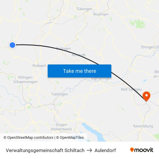 Verwaltungsgemeinschaft Schiltach to Aulendorf map