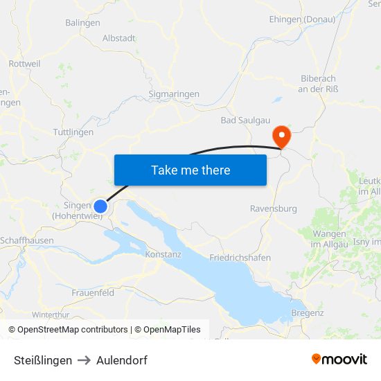 Steißlingen to Aulendorf map